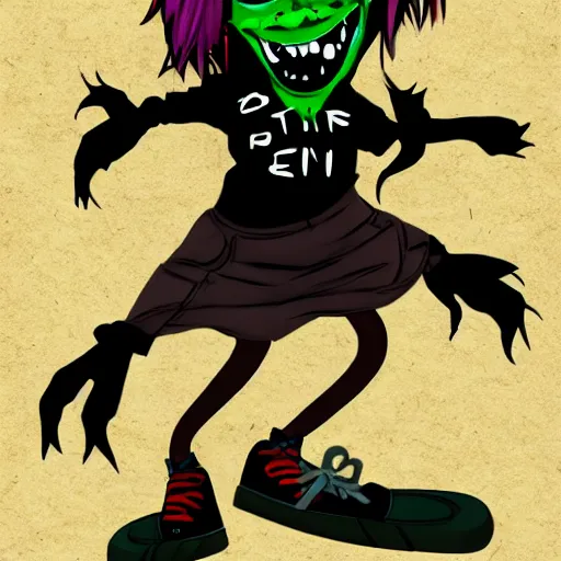 Prompt: cute emo goblin skaterboy, deviantart