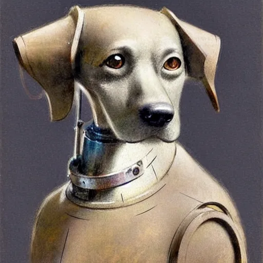 Image similar to (((((1950s robot box shaped k9 dog. muted colors.))))) by Jean-Baptiste Monge !!!!!!!!!!!!!!!!!!!!!!!!!!!