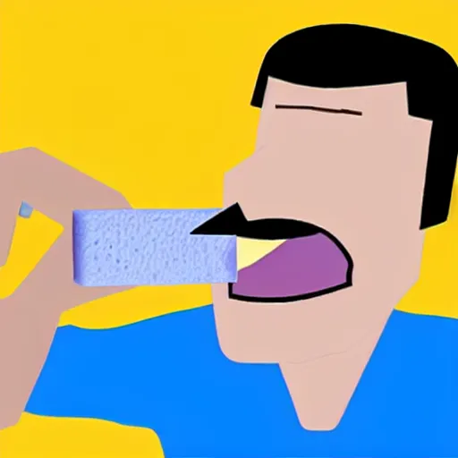 Image similar to a 3d cartoon of a man tasting a bandaid.