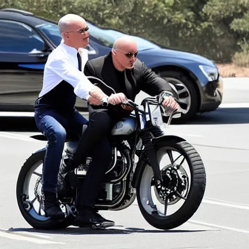 Image similar to elon musk and jeff bezos on a motorcycle