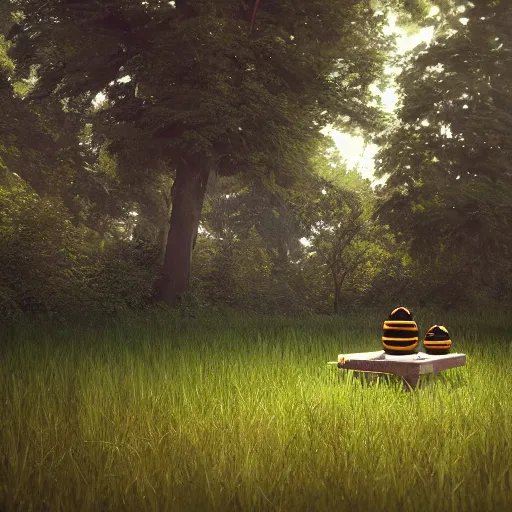 Image similar to hyperrealistic dslr film still of jim carry, bees, trees, stunning 8 k octane comprehensive 3 d render, inspired by istvan sandorfi & greg rutkowski & unreal engine, perfect symmetry, dim volumetric cinematic lighting, extremely hyper - detailed, extremely lifelike attributes & lifelike texture, intricate, masterpiece, artstation, stunning