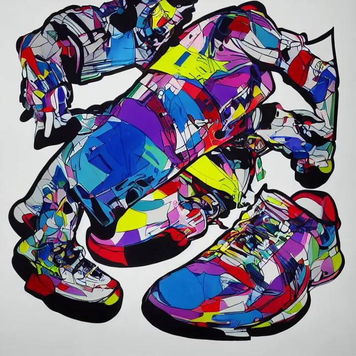 Image similar to futuristic sneakers in jeff koons hip hop bauhaus style, highly detailed, hyper realistic, art by todd mcfarlane