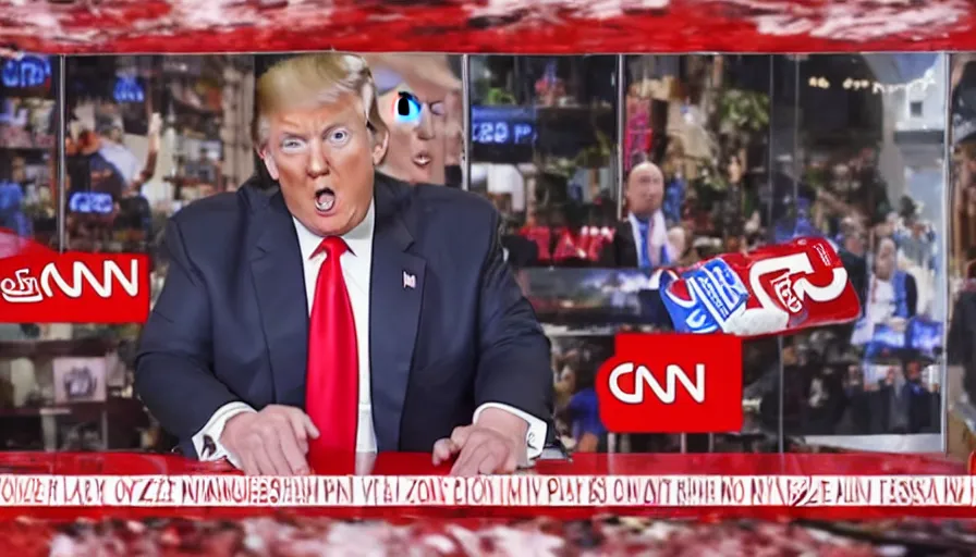 Image similar to cnn news footage taken. trump is making a piza.