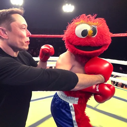Prompt: elon musk boxing with elmo