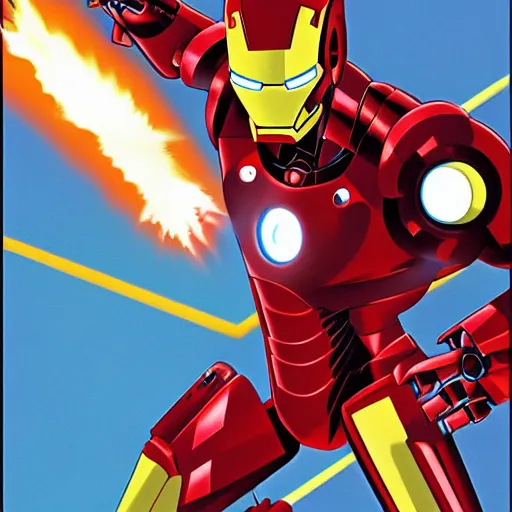 Prompt: iron man as a mecha in neon genesis evangelion, dynamic pose, anime