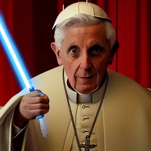 Image similar to pope benedict as chancelor palpatine in star wars episode 3, 8 k resolution, cinematic lighting, anatomically correct