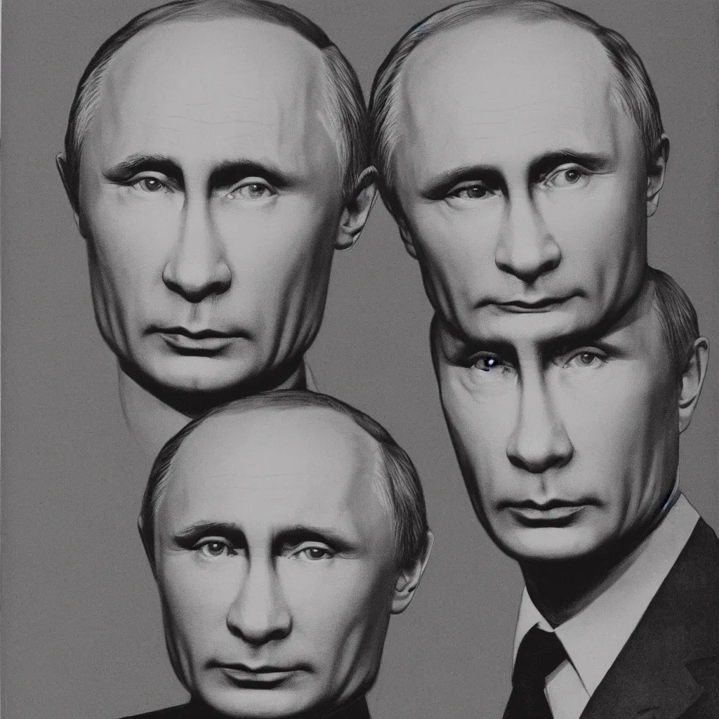 Prompt: vladimir putin portrait, by andy warhol