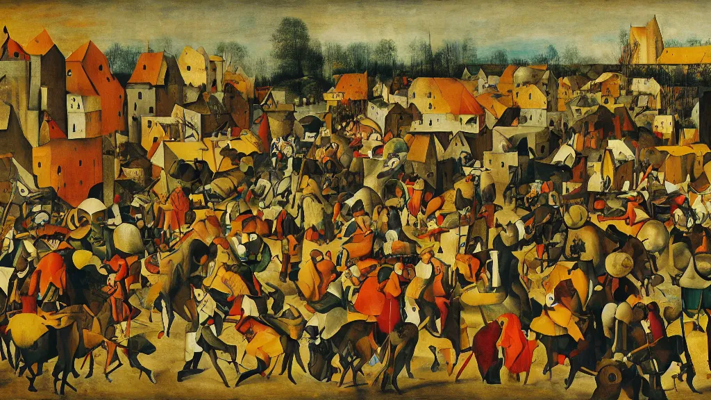 Prompt: abstract primitivism minimalism art painting, lines, forms, shapes, in style of pieter bruegel the elder