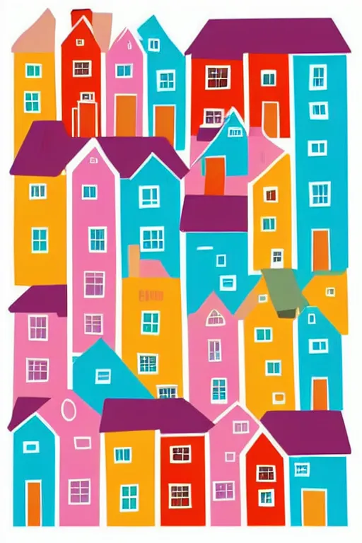 Image similar to minimalist boho style art of colorful houses, illustration, vector art