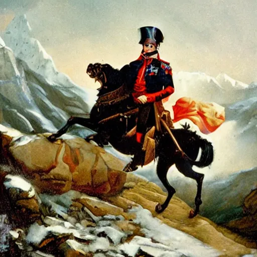 Image similar to napoleon crossing the alps on a harley davidson