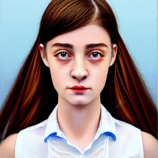 Image similar to https://s.mj.run/SVF9-OTU880 https://s.mj.run/a0ycXnB3Yno portrait of a welsh teenage girl with brown hair, glowing skin, delicate features, quiet beauty, amelie poulain, fantasy, intricate, elegant, dress shirt, highly detailed, digital painting, artstation, concept art, smooth, sharp focus, illustration, art by Krenz Cushart and Artem Demura and alphonse mucha