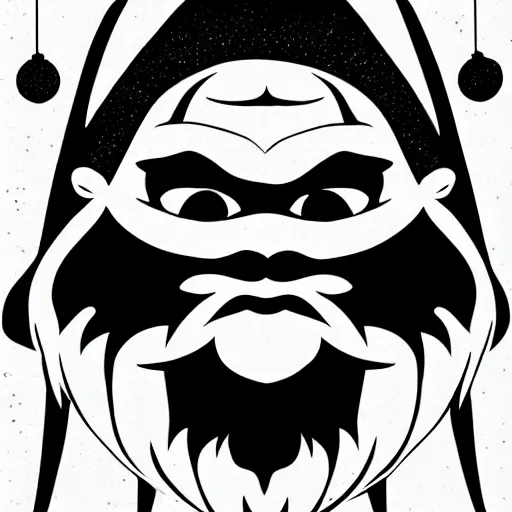 Image similar to evil santa claus, black and white illustration