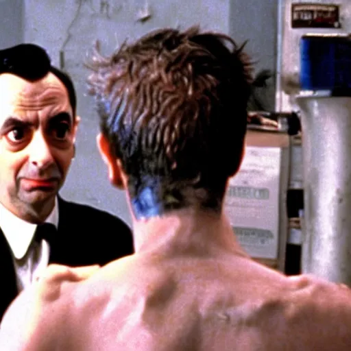 Image similar to Mr Bean and Pee Wee Herman in Fight Club, movie still