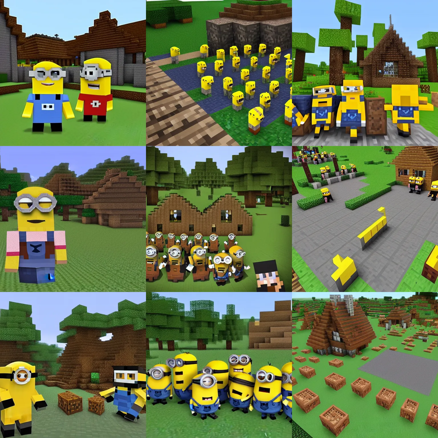 Prompt: minions in minecraft village