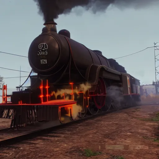 Image similar to futuristic sleek steam locomotive in red dead redemption 2