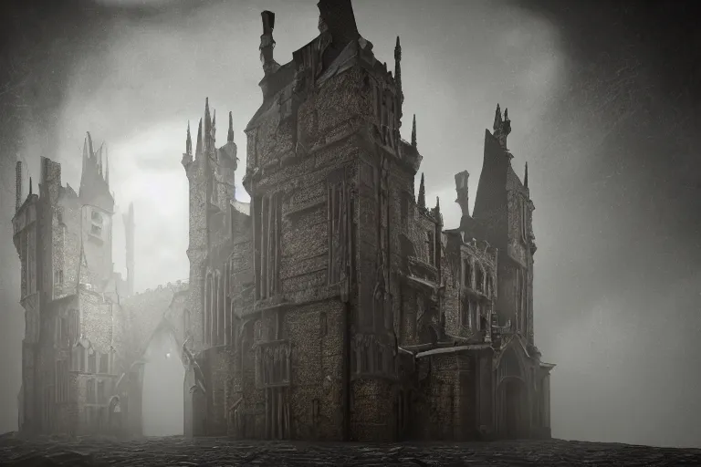 Prompt: a gothic castle designed by hr giger, gloomy and foggy atmosphere, octane render, rembrandt, cgsociety, artstation trending, horror scene, highly detailded