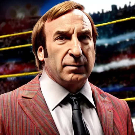 Image similar to Saul Goodman and Talking Ben in WWE Wrestlemania