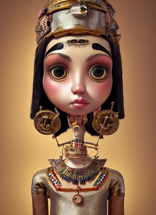 Image similar to closeup portrait of tin toy cleopatra bikin girl trap, depth of field, zeiss lens, detailed, symmetrical, centered, fashion photoshoot, by nicoletta ceccoli, mark ryden, lostfish, breathtaking, 8 k resolution, extremely detailed, beautiful, establishing shot, artistic, hyperrealistic, octane render