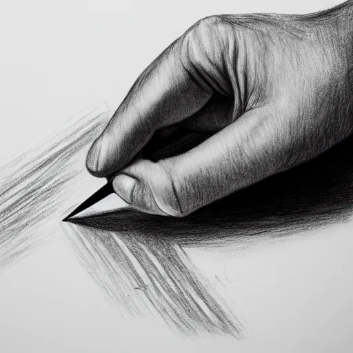 Image similar to pencil drawing of a hand holding a knife dripping with sticky yellow residue, hand and knife are black and white