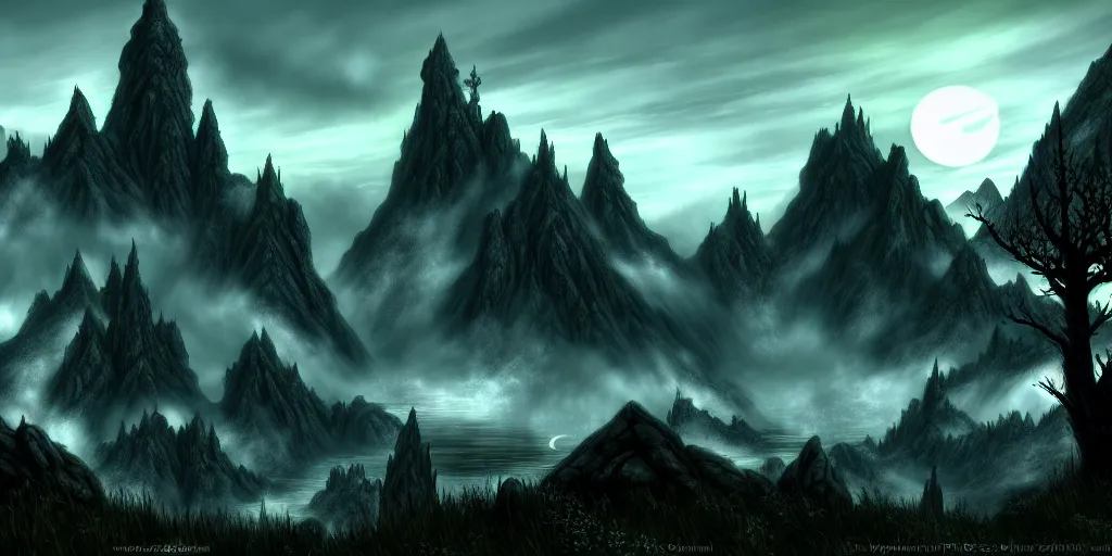 Image similar to a fantasy landscape of skyrim in the style of philipp urlich