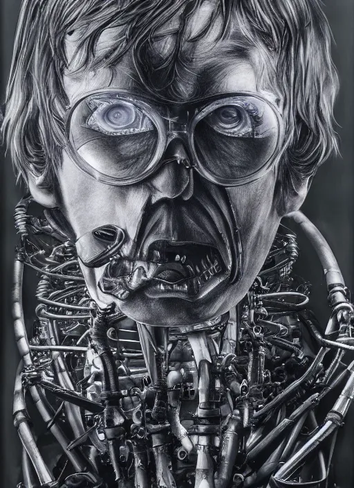 Image similar to Liam Gallagher by Yoshitaka Amano, by HR Giger, biomechanical, 4k, hyper detailed, hyperrealism, anime