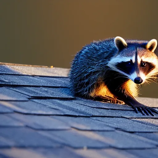 Image similar to raccoon on roof, morning light, backlit,