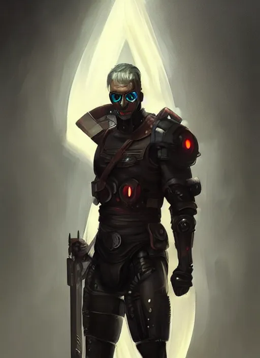 Image similar to « a full length portrait of a muscular cyberpunk male warrior, hitler, glowing eyes, a digital painting by charlie bowater, featured on cgsociety, fantasy art, behance hd, wiccan, artstation hd »