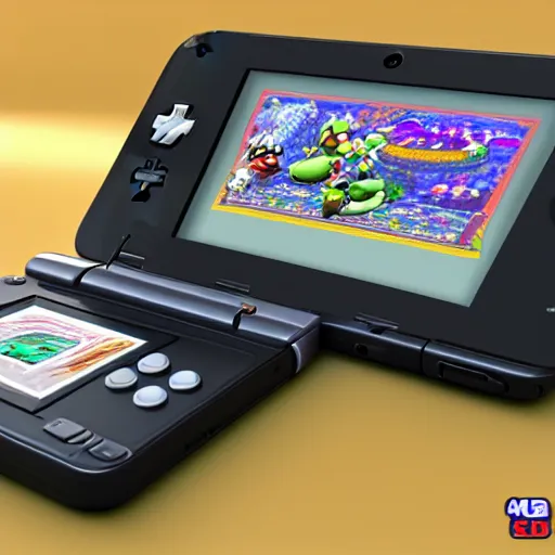 Image similar to an image of a nintendo 3 ds game system, a 3 d render by miyamoto, featured on polycount, precisionism, 3 d, rendered in maya, 2 d game art