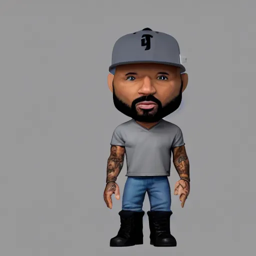 Image similar to full body 3 d render of joe budden as a full body funko pop!, studio lighting, grey background, single body, no shadow, blender, trending on artstation, 8 k, highly detailed