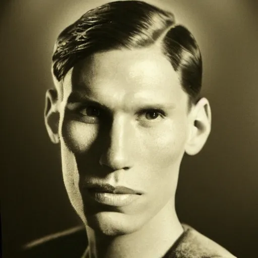 Image similar to A photograph portrait of Jerma985 with short hair in the early 1930s, taken in the early 1930s, grainy, taken on a early 1930s Kodak Camera, realistic, hyperrealistic, very realistic, highly detailed, very detailed, extremely detailed, detailed, digital art, trending on artstation