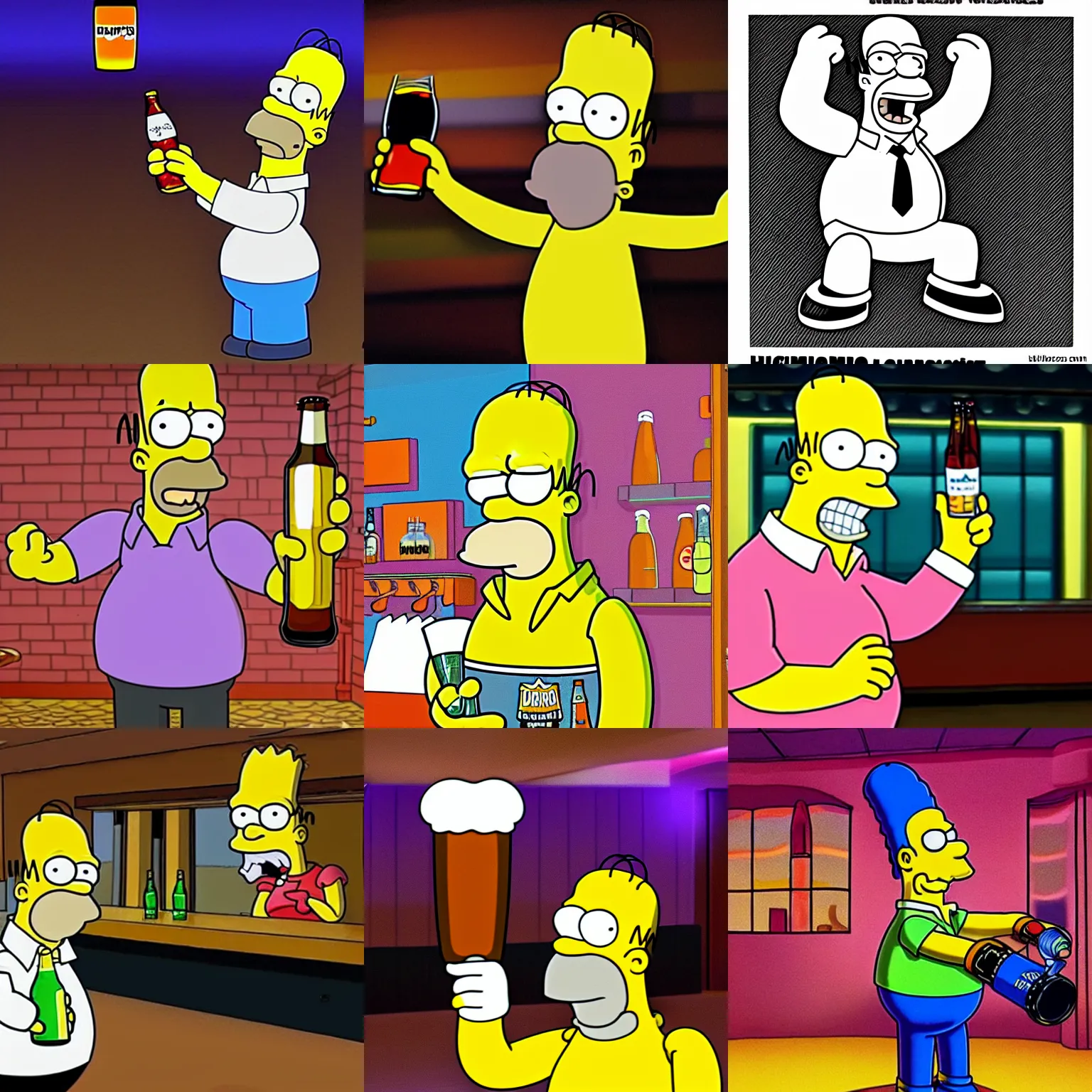 Prompt: Homer Simpson in a night club dancing with a beer bottle