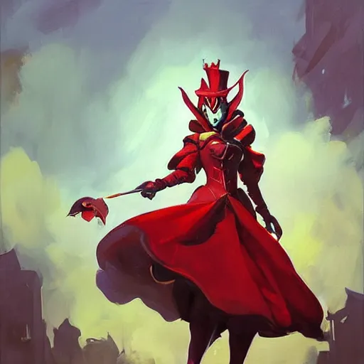 Image similar to greg manchess portrait painting of partially armored red queen from alice in wonderland as overwatch character, medium shot, asymmetrical, profile picture, organic painting, sunny day, matte painting, bold shapes, hard edges, street art, trending on artstation, by huang guangjian, gil elvgren, ruan jia, randy vargas, greg rutkowski