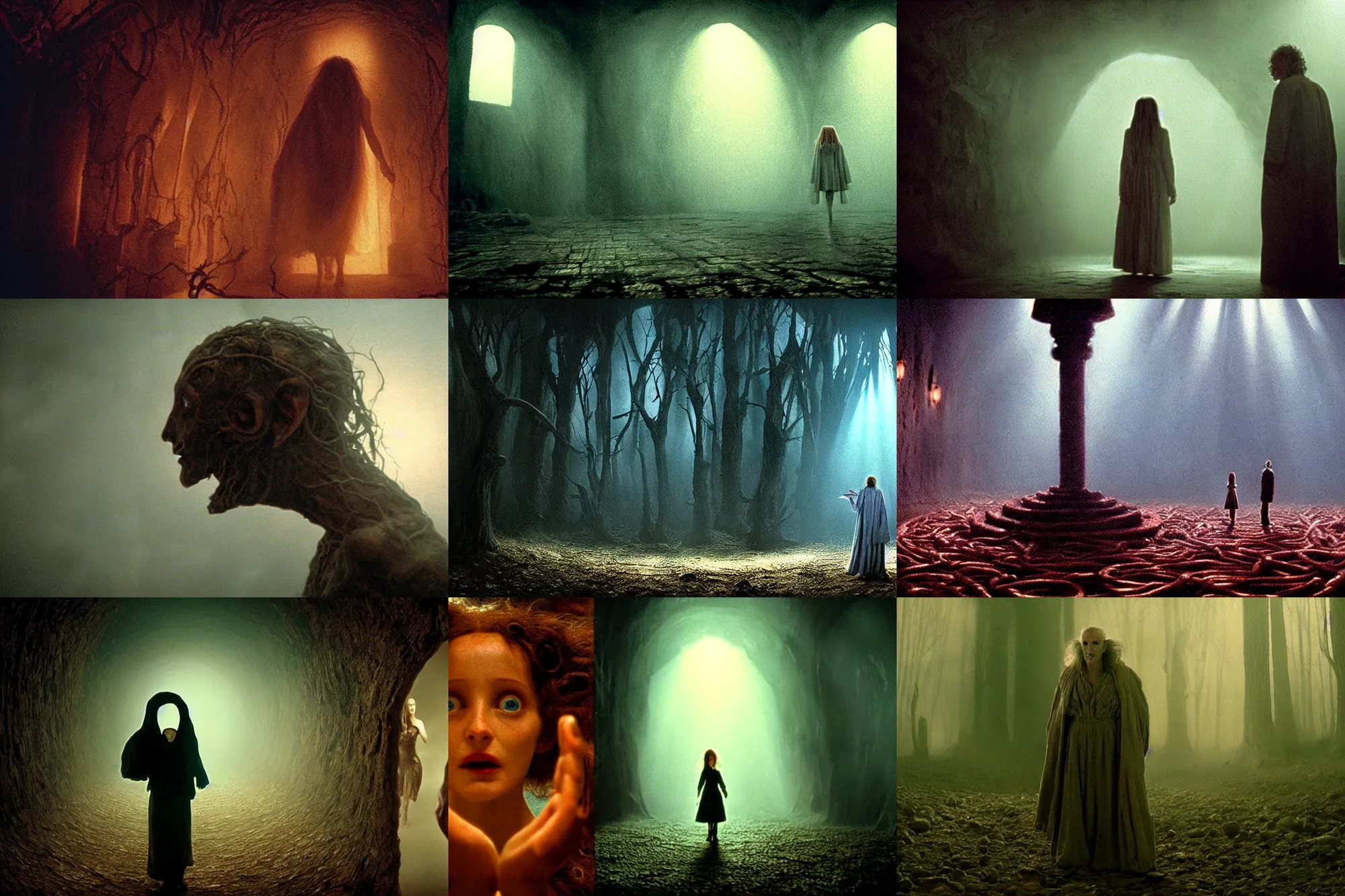 Prompt: the portrait of dark soul's creature inside the infinite room without doors and windows | pan's labyrinth movie by ridley scott with cinematogrophy of christopher doyle and art direction by hans giger, anamorphic bokeh and lens flares, 8 k, higly detailed masterpiece, cinematic, fog