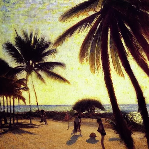 Image similar to a ultradetailed beautiful painting of jericoacoara by jules bastien - lepage, hans belmer, frank weston and gustave baumann, trending on artstation, mediterranean, palm trees, light sparkles, sharp focus, soft light