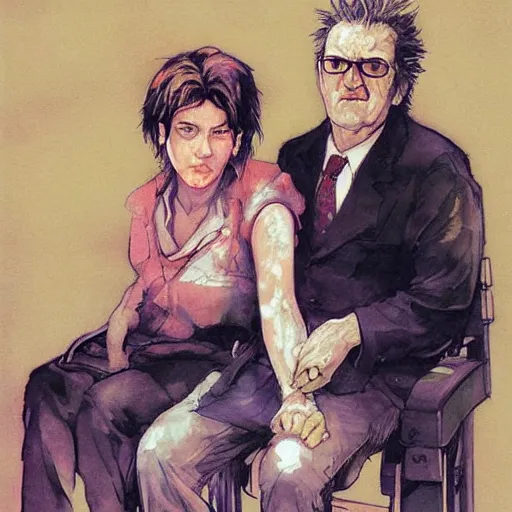 Image similar to gabriela mistral and roberto bolano, portrait by yoji shinkawa and esao andrews