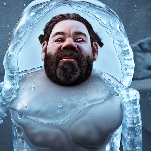 Prompt: a dwarf made out of ice lying down, a highly detailed digital painting, octane render trending