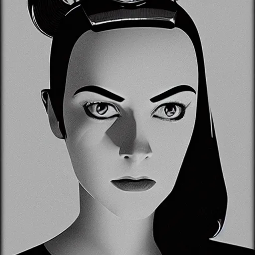 Image similar to portrait of female android, from a film noir movie