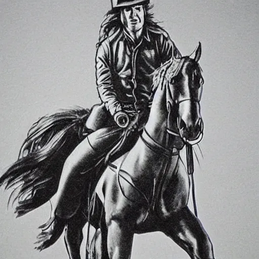 Image similar to udo lindenberg riding a horse, highly detailed
