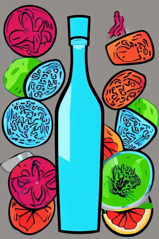 Image similar to Vodka bottle , sticker, colorful, illustration, highly detailed, simple, smooth and clean vector curves, no jagged lines, vector art, smooth