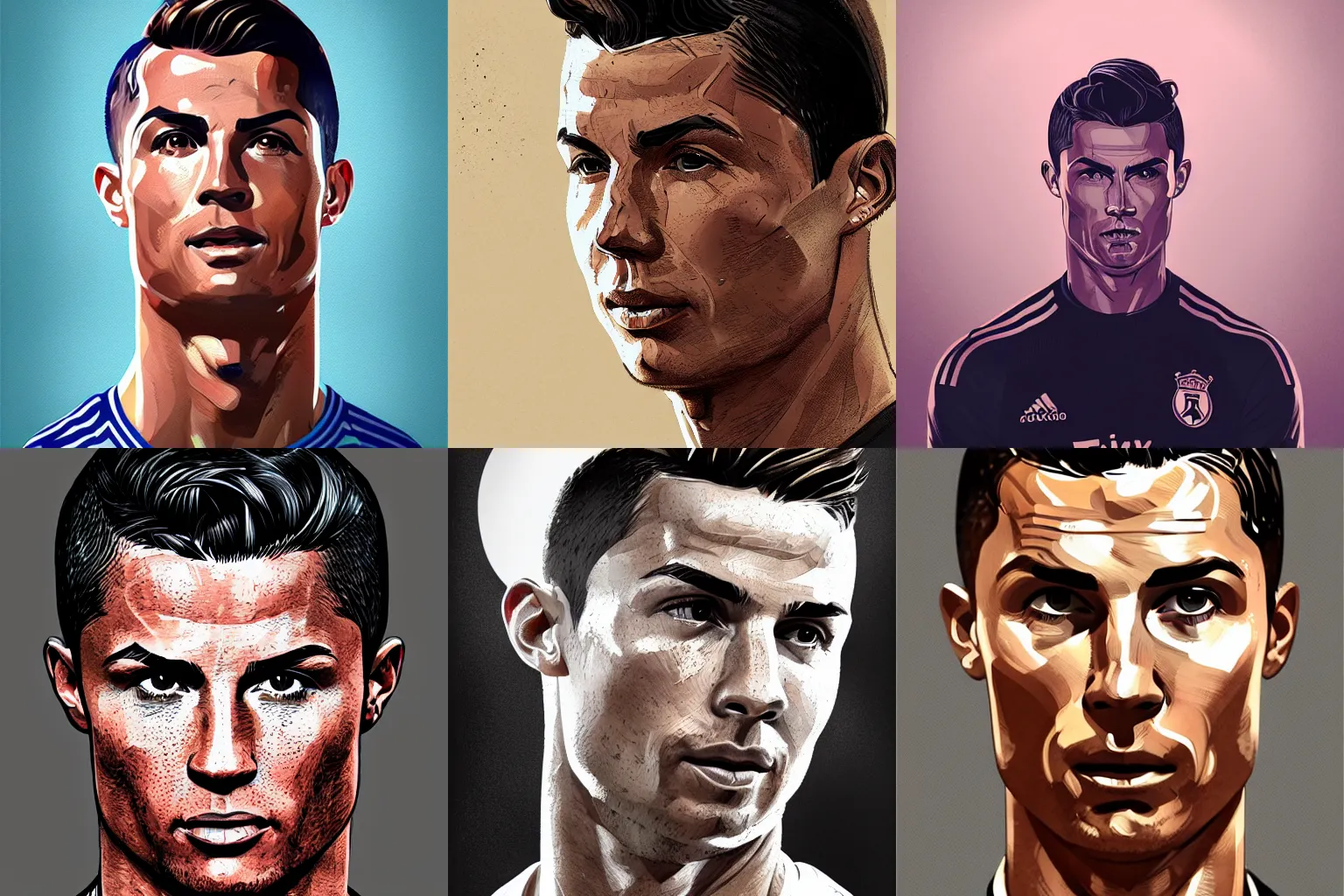 Prompt: Cristiano Ronaldo, Cottagecore, full face frontal centred, very detailed, portrait, high contrast, soft lighting, shallow focus, RossDraws, Rene Lalique, trending on artstation