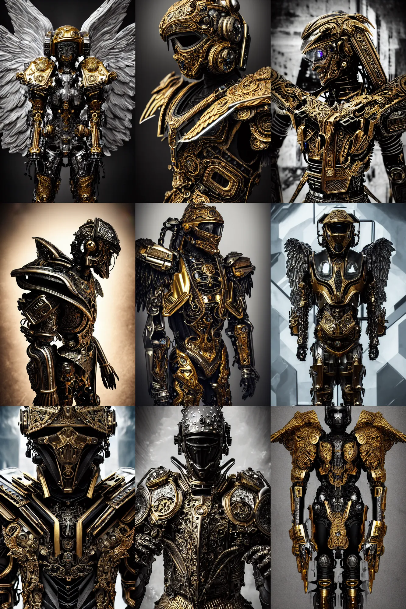 Prompt: hyper realistic photography of a glorious angel of the destruction in a obsidian metal armor, futuristic design, portrait, cyberpunk style, wood and gold details, intricate, extremely detailed, ornate, deep of field, hard surface, exoskeleton, substance designer metal