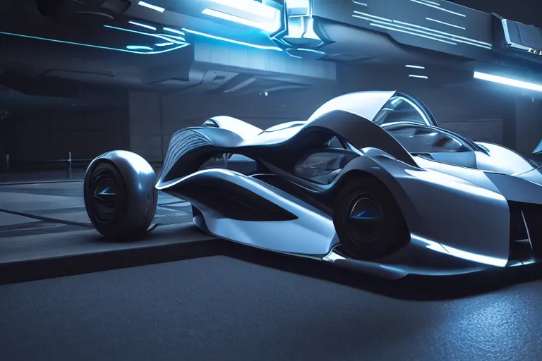 Image similar to cyberpunk batmobile concept inspired sports car, futuristic look, highly detailed body, very expensive, photorealistic camera shot, bright studio setting, studio lighting, crisp quality and light reflections, unreal engine 5 quality render