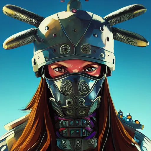 Image similar to cyberpunk viking helmet mask warrior goddess robot ninja fantasy, art gta 5 cover, official fanart behance hd artstation by jesper ejsing, by rhads, makoto shinkai and lois van baarle, ilya kuvshinov, ossdraws