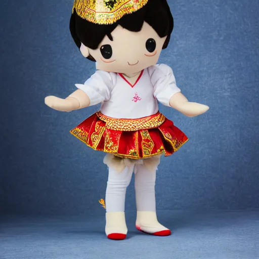 Image similar to fumo plush of a cute little princess wearing thai traditional costume, anime girl, studio shoot