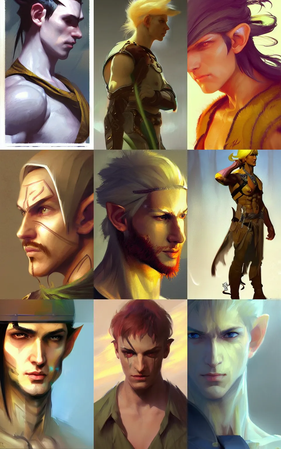 Prompt: character concept portrait, yellow feather male elf, style digital painting, concept art, smooth, sharp focus, illustration, from metal gear, by ruan jia and mandy jurgens and william - adolphe bouguereau, artgerm