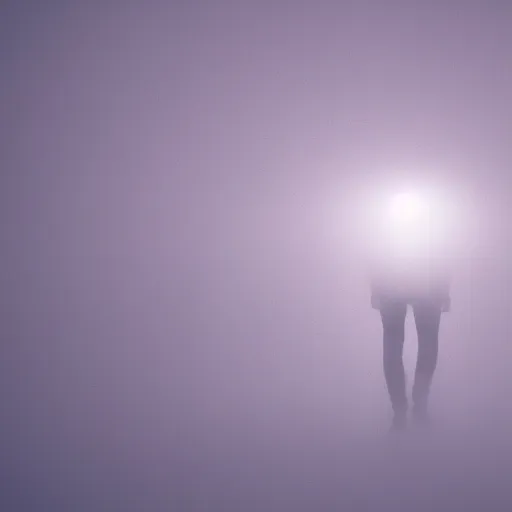 Image similar to a blurry aura glowing in a white mist, human floating