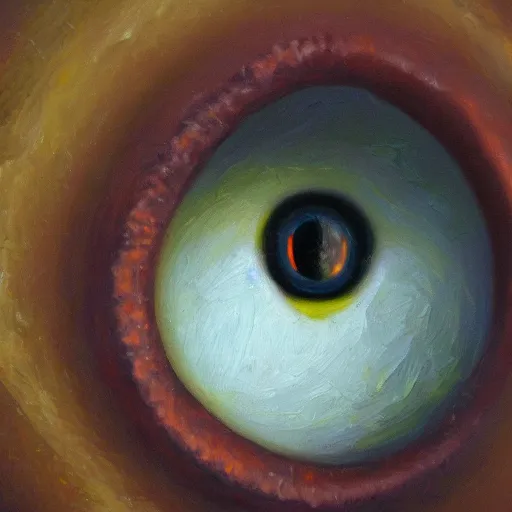 Prompt: creepy eye peeps through a hole in the wall, oil painting, highly detailed, photorealistic