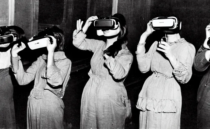 Image similar to 1 9 0 0 s photo of people using iphones ipods virtual reality headsets vr in a movie theater masterpiece