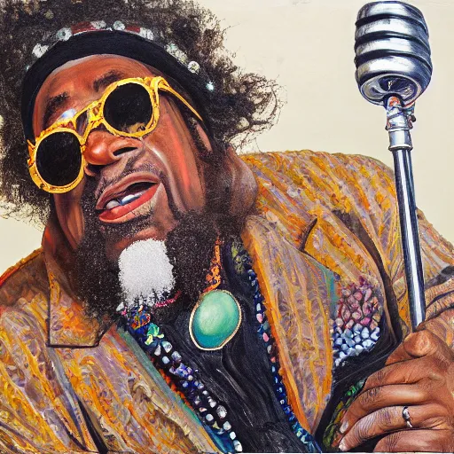 Image similar to high quality high detail painting by lucian freud, hd, portrait of george clinton, parliament - funkadelic