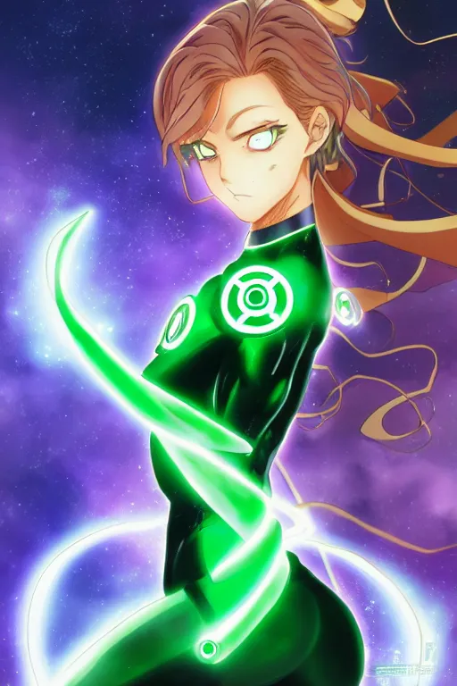 Image similar to anime key visual of a beautiful female green lantern, intricate, glowing accents, powers, glowing ring, speed, goddess, dc comics, cinematic, stunning, highly detailed, digital painting, artstation, smooth, hard focus, illustration, character concepts by senior concept artist